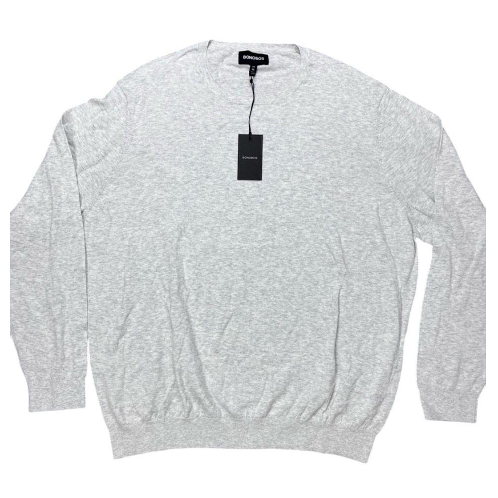 NWT Bonobos Cotton XXL Slim Men's Sliver Gray Light Sweater Pullover Crewneck